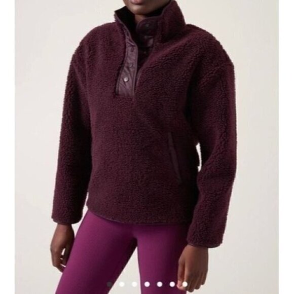 Athleta Cozy Sherpa Snap Sweatshirt Spiced Cabernet XS - Picture 1 of 9